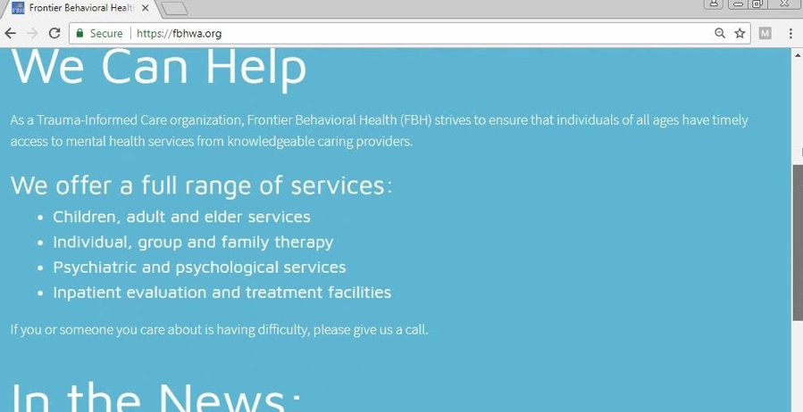Figure 4: Frontier Behavioral Health Full Range of Services on homepage