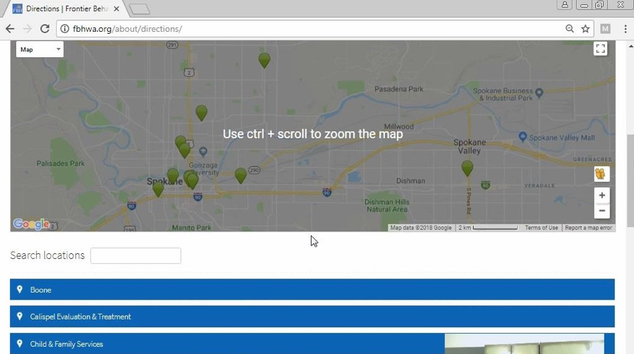 Figure 9: Directions page of the Frontier Behavioral Health website